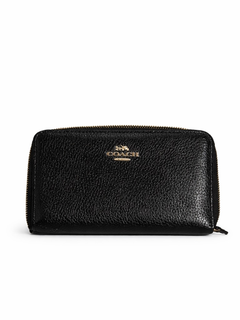 Coach Black Pebbled Leather Zip Around Wallet Gold Hardware EUC